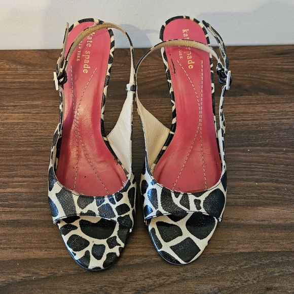 kate spade Shoes - Kate Spade NY High Heel Slingback Sandal Beige Black Animal Giraffe Print Sz 6.5